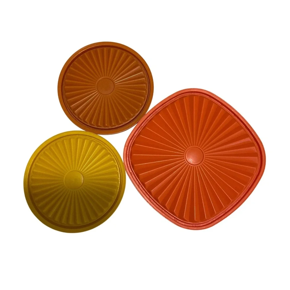 Vtg Tupperware 3 Piece Set Sunburst Servalier with Lids  840 & 886 Nostalgia 70s